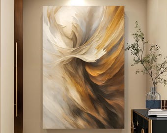Taupe Tides Abstract Wall Art | Neutral Abstract Wall Canvas | Gold Beige Modern Artwork | Minimalist Contemporary Decor | Living Room Decor