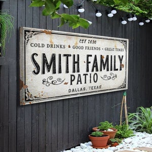 Outdoor Patio Sign | Personalized Patio Wall Canvas Art | | Custom Backyard Wall Art | Farmhouse Patio Decor | Rustic Family Name Sign
