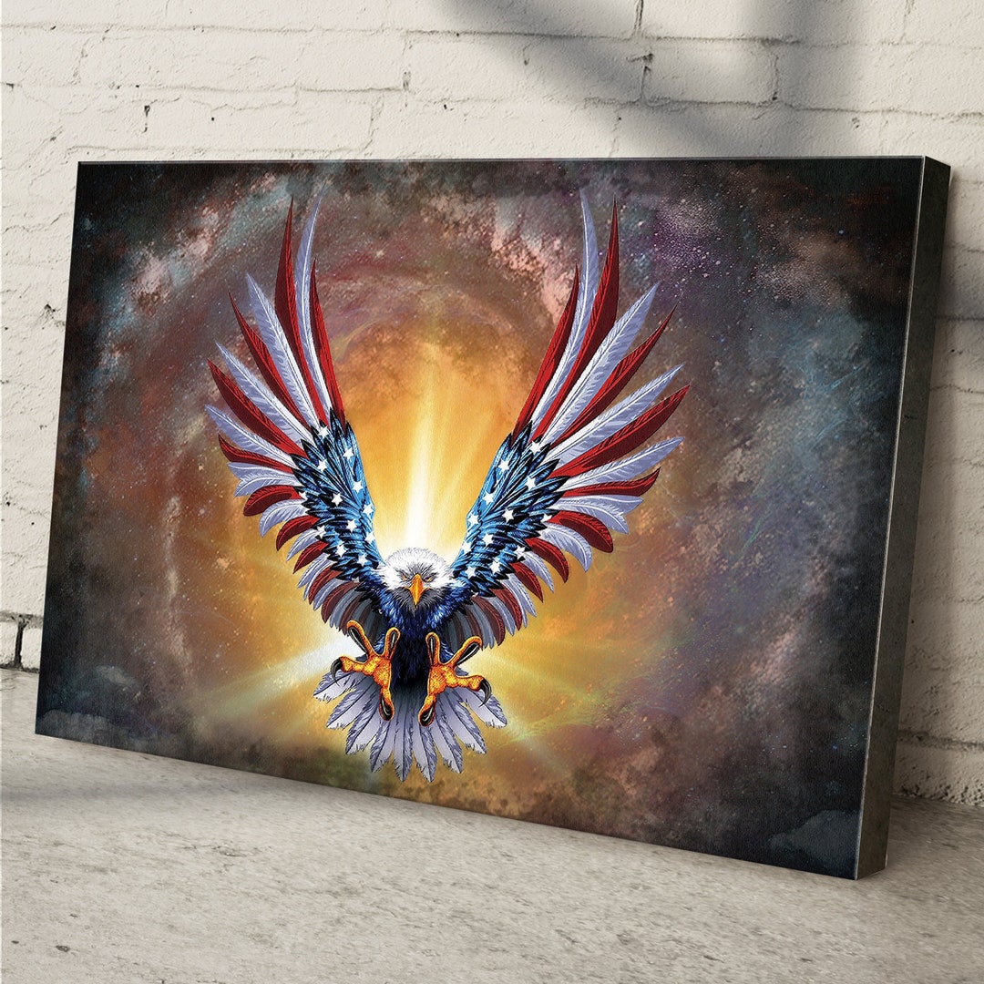 American Bald Eagle Flag Canvas Patriotic Art Living Room Wall Decor