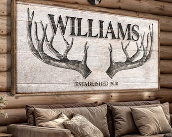 Personalized Hunting Canvas Sign | Personalized Name Sign | Hunting Gifts For Men | Antler Wall Art | Deer Antler Sign | Hunting Sign Decor