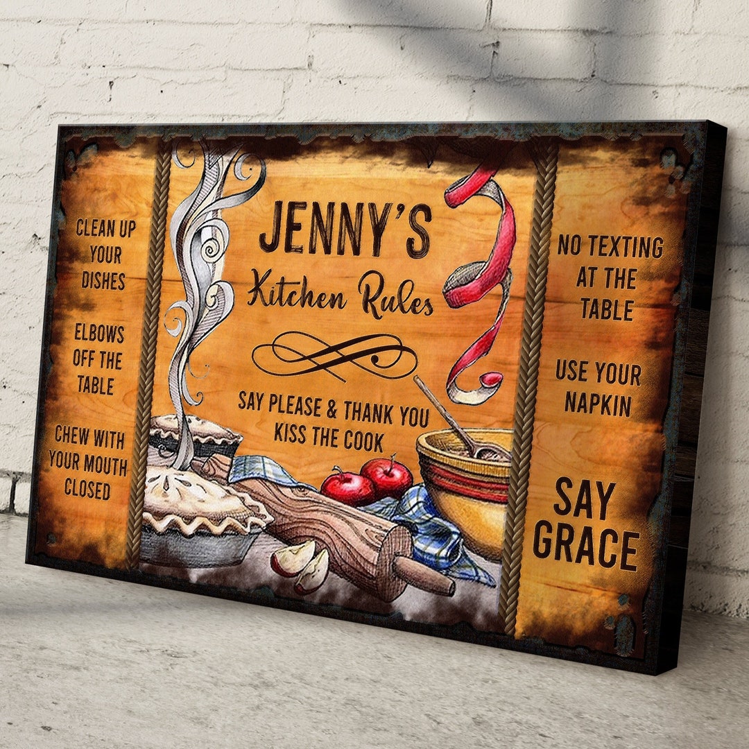Kitchen Rules Funny Sign Personalized Kitchen Sign Funny Kitchen Rules