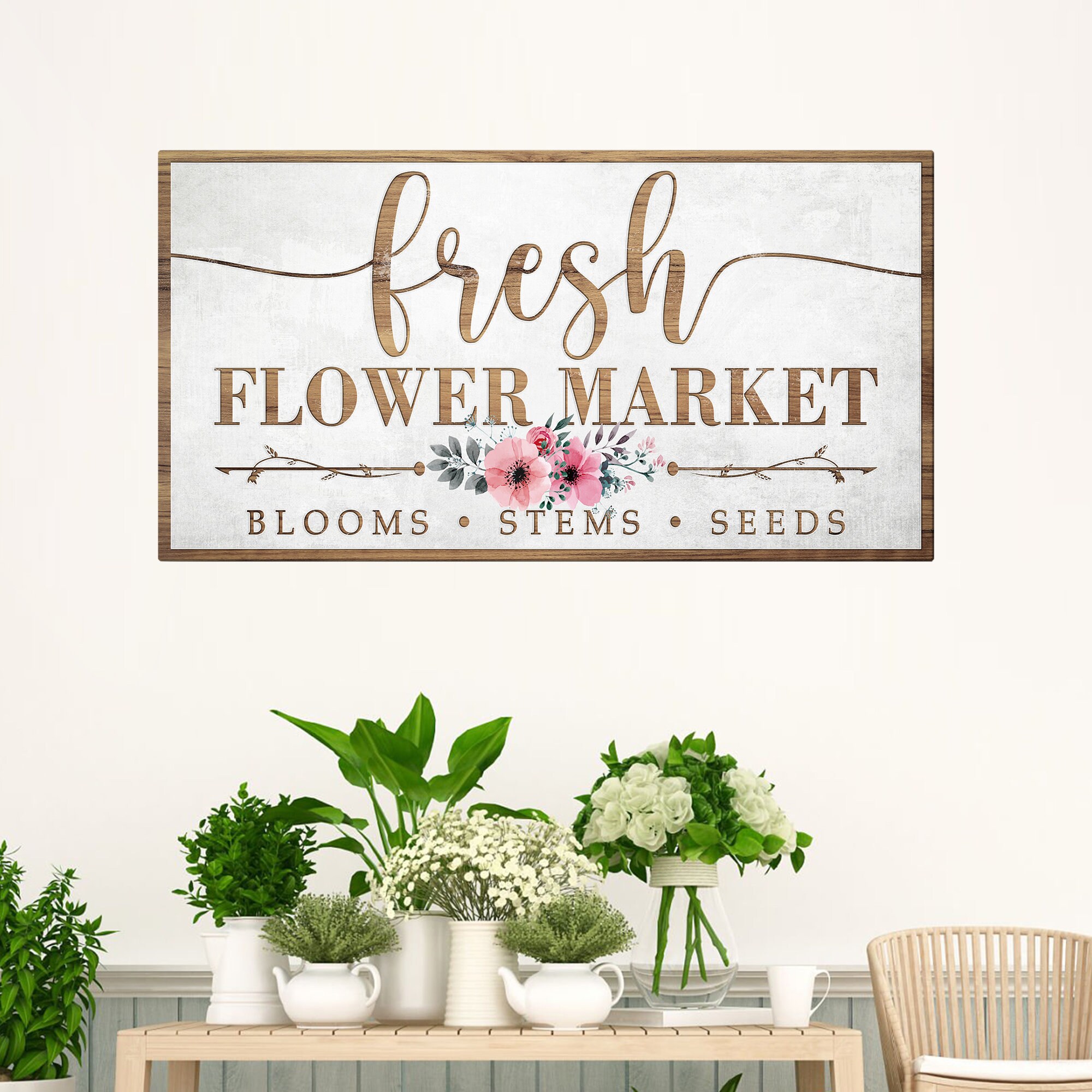 Fresh Flower Market Sign, Spring Farmhouse Wall Decor, Garden Sign