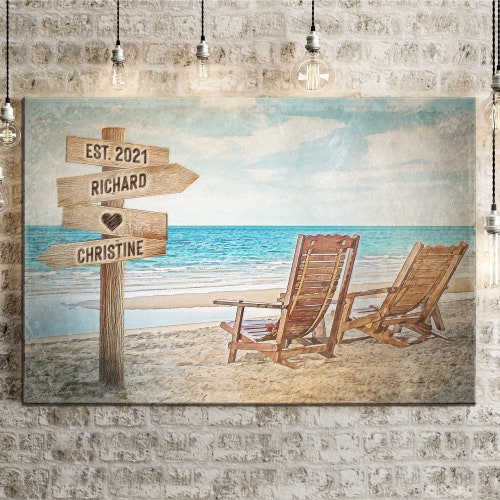 Seaside Memories - Personalized Vintage Beach Couple Poster Or