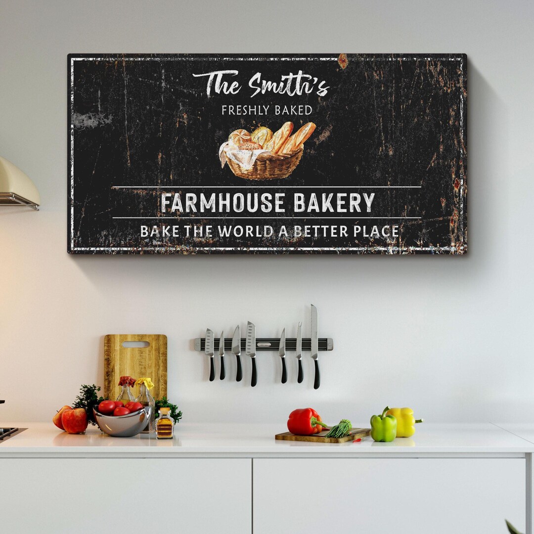 Farmhouse Bakery Sign Kitchen Wall Art Freshly Baked Sign Family Name