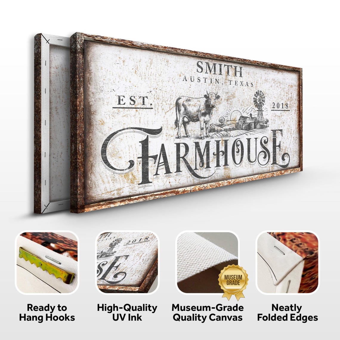 Rustic Farmhouse Wall Decor | Farmhouse Sign | Personalized Name Canvas ...