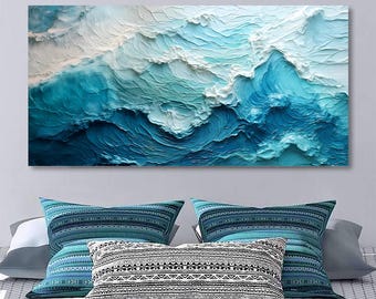 Blue Ocean Coastal Wall Art | Ocean Wave Canvas Art | Coastal Wall Art | Abstract Blue Sea Painting | Modern Beach Decor | Ocean Artwork