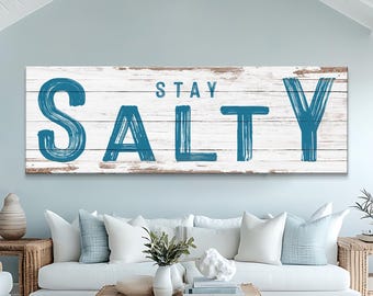 Stay Salty Canvas Wall Art | Coastal Beach House Decor | Beach Decor Canvas Sign | Rustic Seaside Wall Art | Bedroom and Living Room Decor