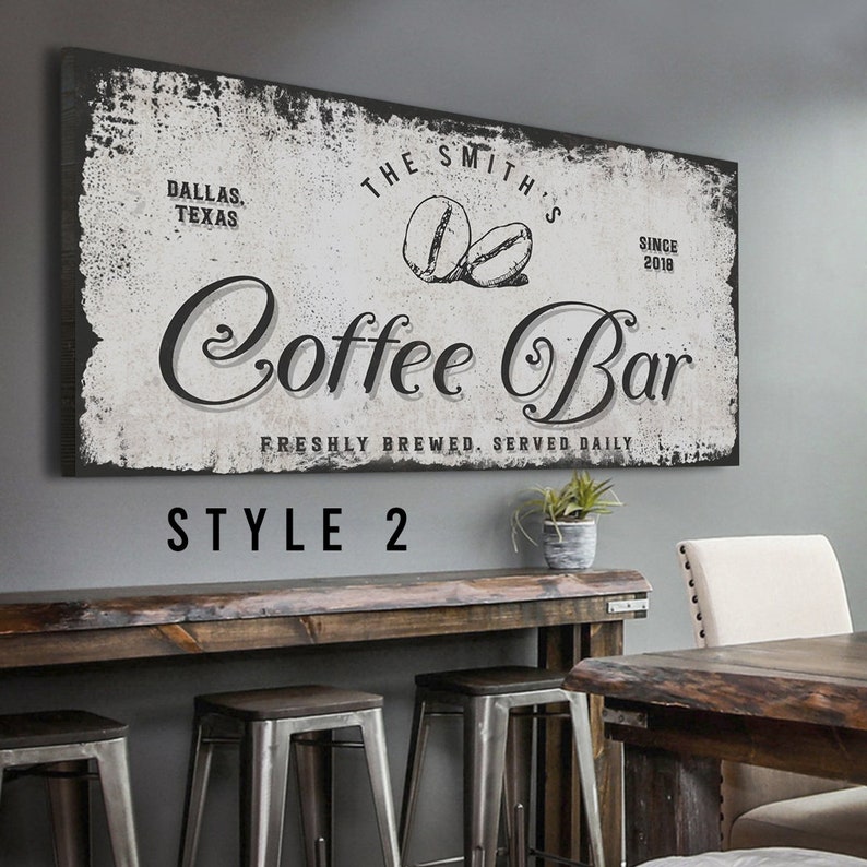 Coffee Bar Sign Freshly Brewed Coffee Beans Artwork Large Wall Art Coffee Station Sign Personalized Housewarming Gift for Coffee Lovers Style 2