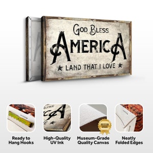 God Bless America Sign | Patriotic Wall Art | Land That I Love Living Room Wall Decor | Patriotic Canvas Home Decor | Independence Day Sign image 7