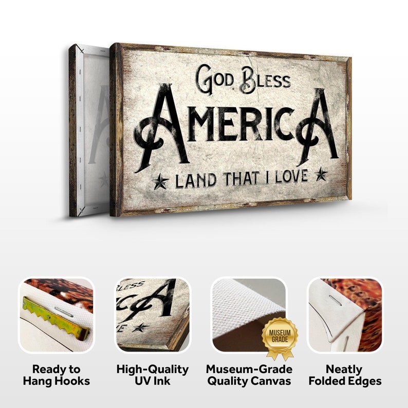 God Bless America Sign | Patriotic Wall Art | Land That I Love Living Room Wall Decor | Patriotic Canvas Home Decor | Independence Day Sign image 7