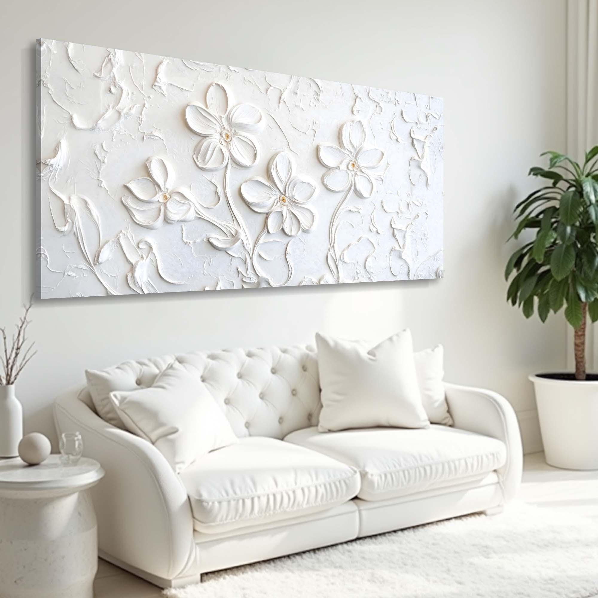 Floral Abstract Wall Art | White Floral Canvas | Modern Living Room ...