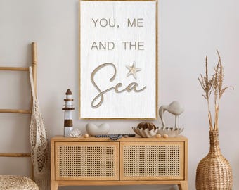 You Me and the Sea Coastal Sign | Coastal Beach Wall Art |  Beach Wall Decor Canvas | Living Room Wall Decor | Bedroom Canvas Wall Sign