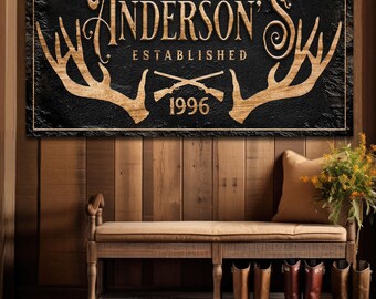 Personalized Deer Antler Sign | Hunting Canvas Sign | Personalized Name Sign | Hunting Gifts For Men | Antler Wall Art | Hunting Sign Decor