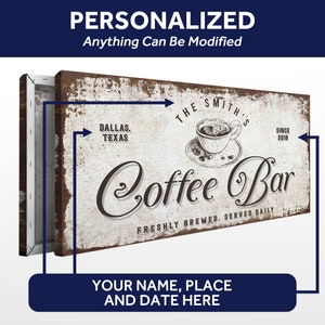 Coffee Bar Sign Freshly Brewed Coffee Beans Artwork Large Wall Art Coffee Station Sign Personalized Housewarming Gift for Coffee Lovers image 3