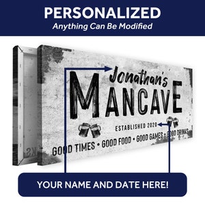 Man Cave Sign | Man Cave Decor Personalized Bar Wall Art | Custom Man Cave Sign Canvas Wall Decor | Established Man Cave Gift Sign image 3