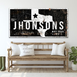 Texas Wall Art | Family Name Sign | Personalized Sign | Texas Map Wall Art | Rustic Canvas Living Room Wall Decor | Established Sign