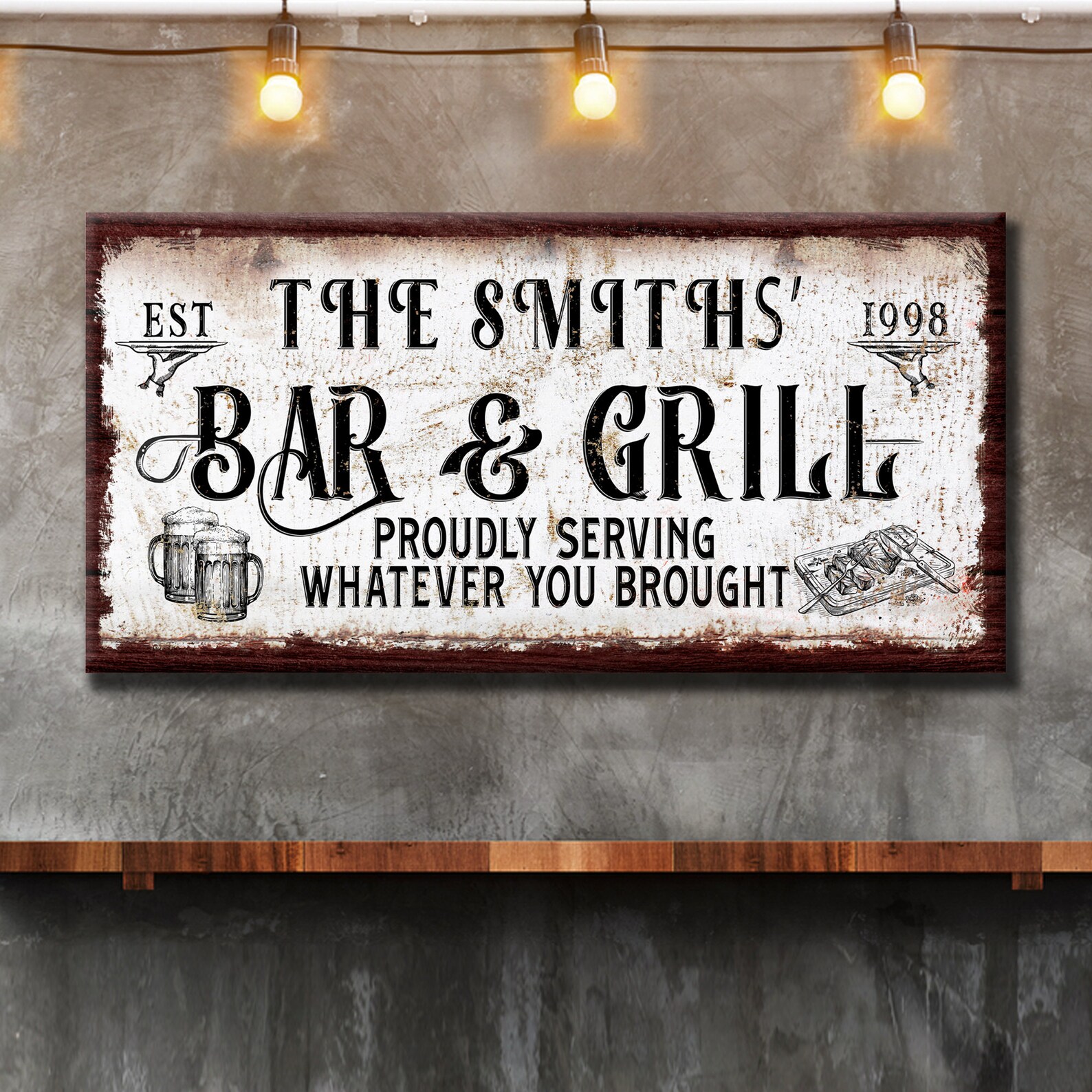 Bar Grill Sign | Rustic Bar Decor Wall Art | BBQ Sign Wall Decor Custom ...