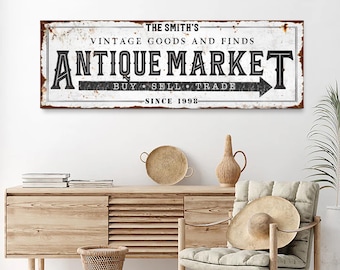 Antique Market Sign | Personalized Antique Store Sign Wall Art | Vintage Flea Market Decor | Trading Company Sign | Buy Sell And Trade Sign