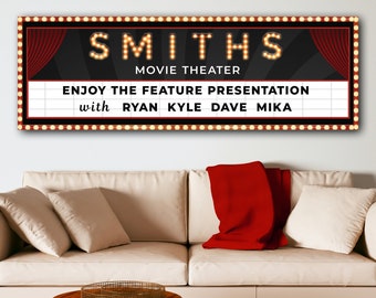 Movie Theater Sign | Personalized Theater Sign Movie Wall Art | Home Theater Decor Cinema Sign | Movie Lovers Gift Wall Decor | Movie Sign