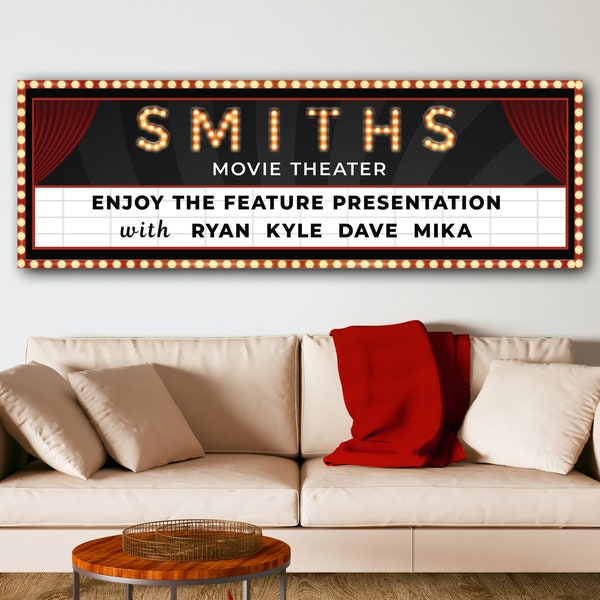 Movie Theater Sign | Personalized Theater Sign Movie Wall Art | Home Theater Decor Cinema Sign | Movie Lovers Gift Wall Decor | Movie Sign