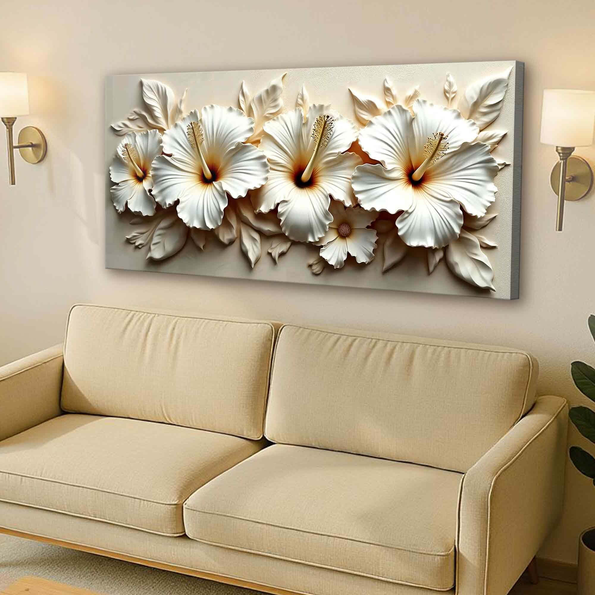 Floral Abstract Wall Art | White Floral Canvas| Large Flower Art ...