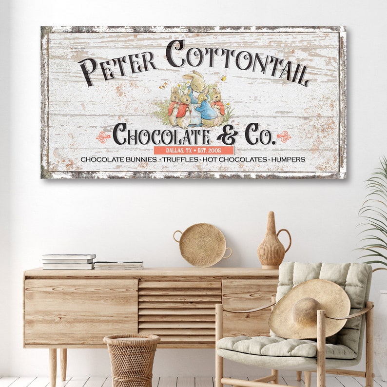 Vintage Chocolate & Co Bunnies, Cottontail Chocolate Company Easter Sign, Easter Bunny Oversized Wall Art, Easter Bunny Decor, Easter Gift Style 1