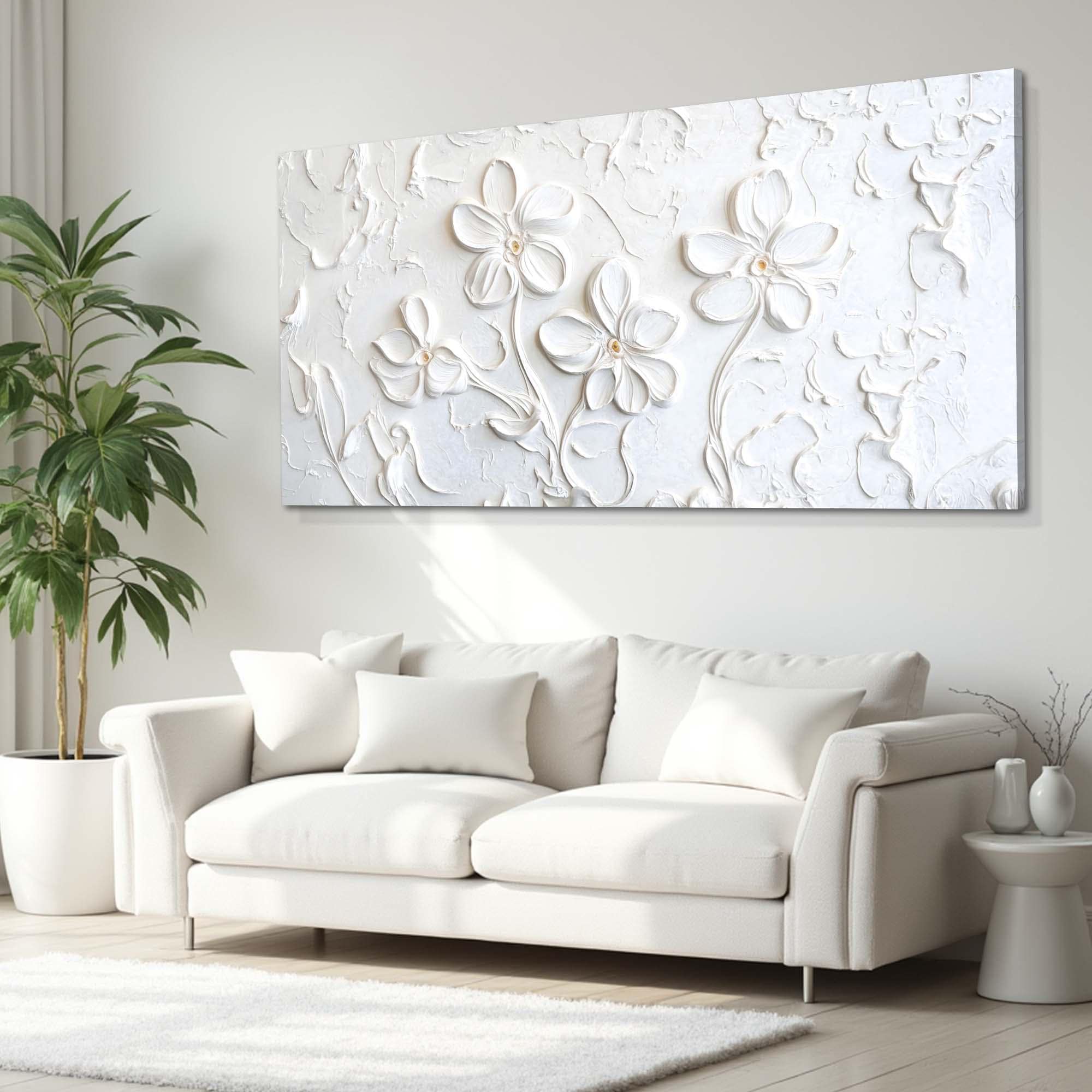Floral Abstract Wall Art | White Floral Canvas | Modern Living Room ...
