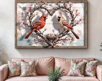 Art mural cardinaux | Art mural oiseau | Art mural Cardinal Love Birds | Décoration murale de chambre à coucher de ferme | Tableau Cadeaux Cardinal pour femme