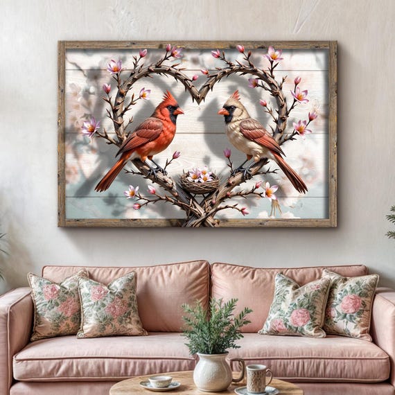 Cardinals Wall Art | Bird Wall Art | Cardinal Love Birds Wall Art | Farmhouse Bedroom Wall Decor | Cardinal Gifts For Women Canvas