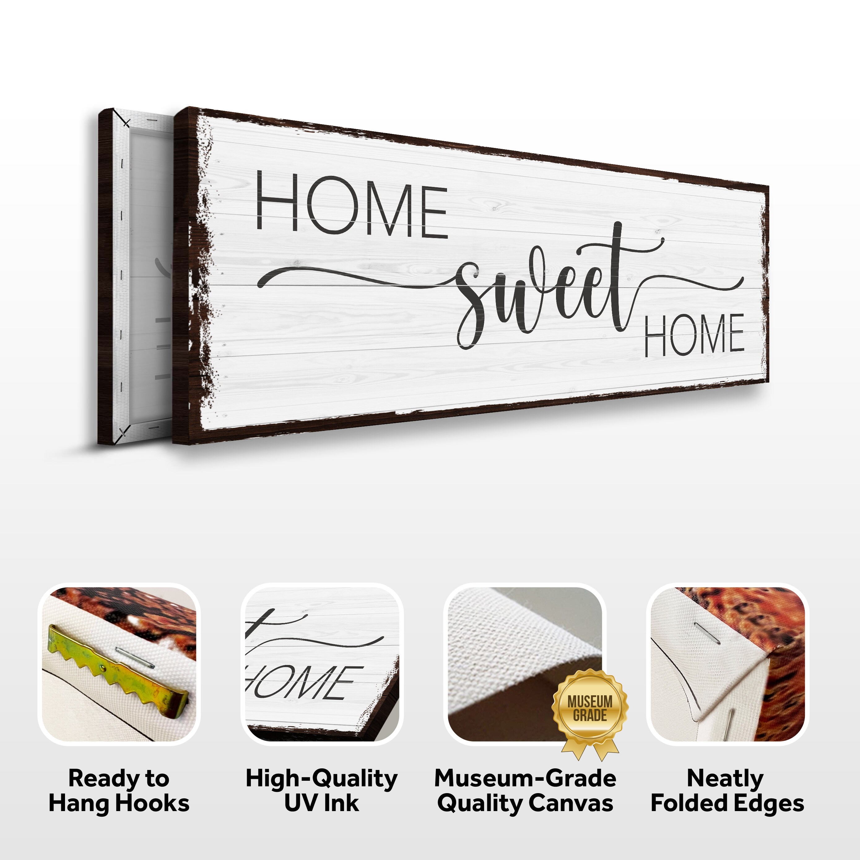 Lone Star Art 'Home Sweet Home' Large Canvas Wall Art – Stretched Beige Decor, Not Wooden
