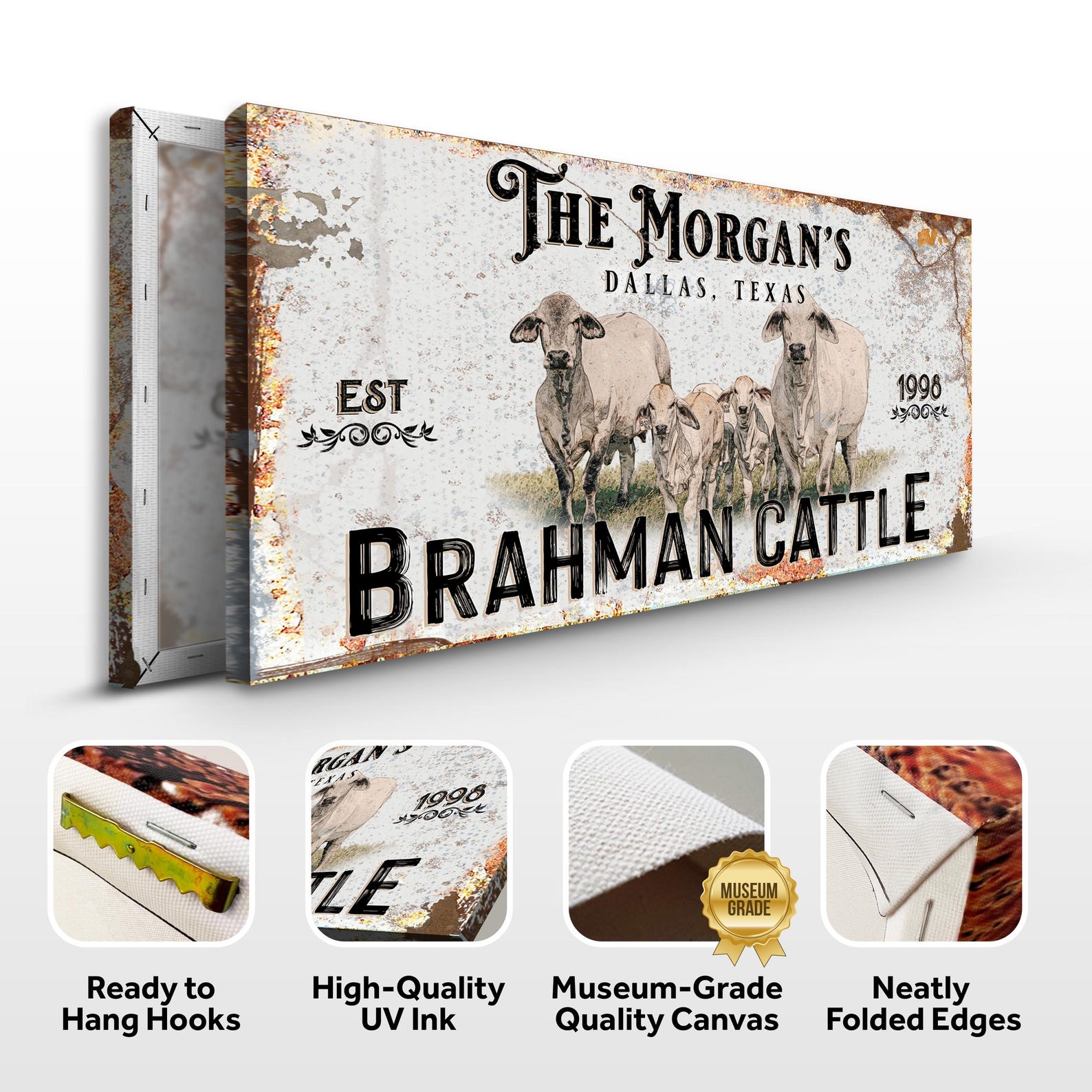 Brahman Cattle Wall Sign | Personalized Brahman Cow Sign Canvas ...