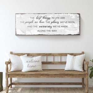 Living Room Wall Art | The Best Things In Life Sign Home Wall Decor | Quotes Wall Art Family Canvas | Family Quote Canvas Farmhouse Sign