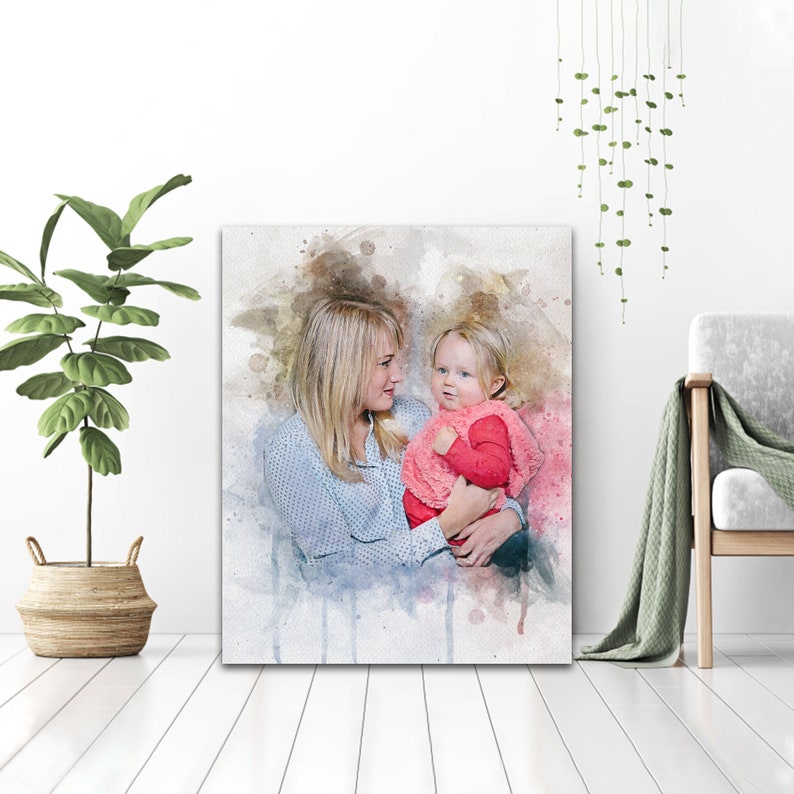 Mothers Day Gift From Daughter | Digital Family Photo Wall Decor | Mother Daughter Gift Family Canvas Art | Mommy and Me Portrait Wall Art image 1