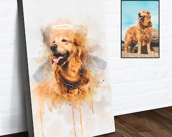 Pintura de acuarela personalizada para mascotas / Retrato de mascota en acuarela personalizado / Regalo conmemorativo para mascotas / Lienzo de regalo personalizado para amantes de los perros / Letrero de regalo para la pérdida de una mascota