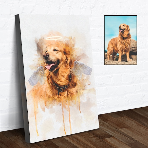 Personalized Watercolor Pet Painting | Custom Watercolor Pet Portrait | Pet Memorial Gift | Custom Dog Lover Gift Canvas |Pet Loss Gift Sign