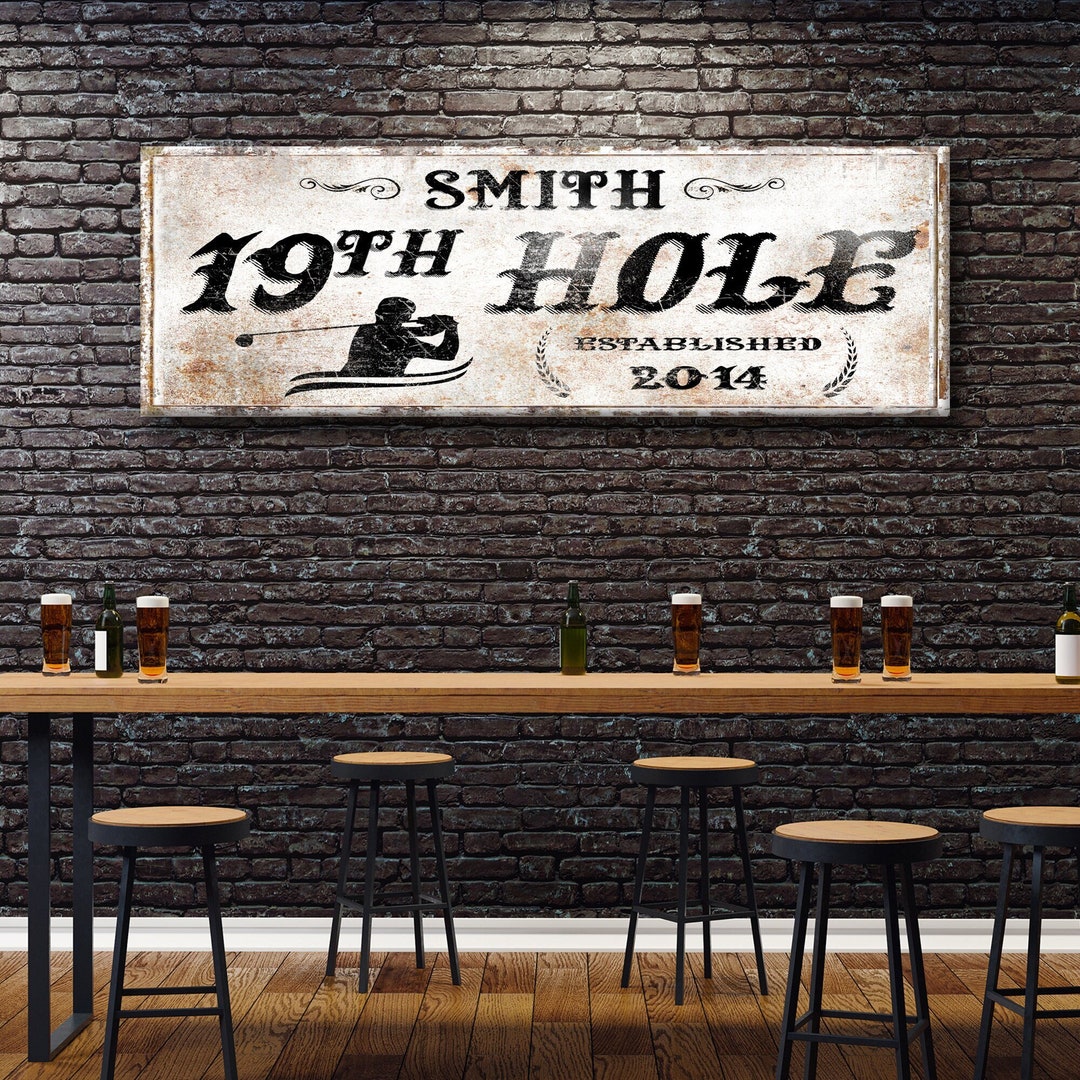 19th Hole Sign | Personalized Golf Sign | Rustic Canvas Golf Wall Decor ...