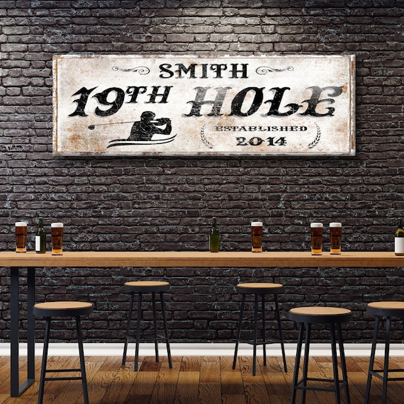 19th Hole Sign | Personalized Golf Sign | Rustic Canvas Golf Wall Decor | Gift for Golfer | Mancave Wall Art | 19th Hole Bar Sign