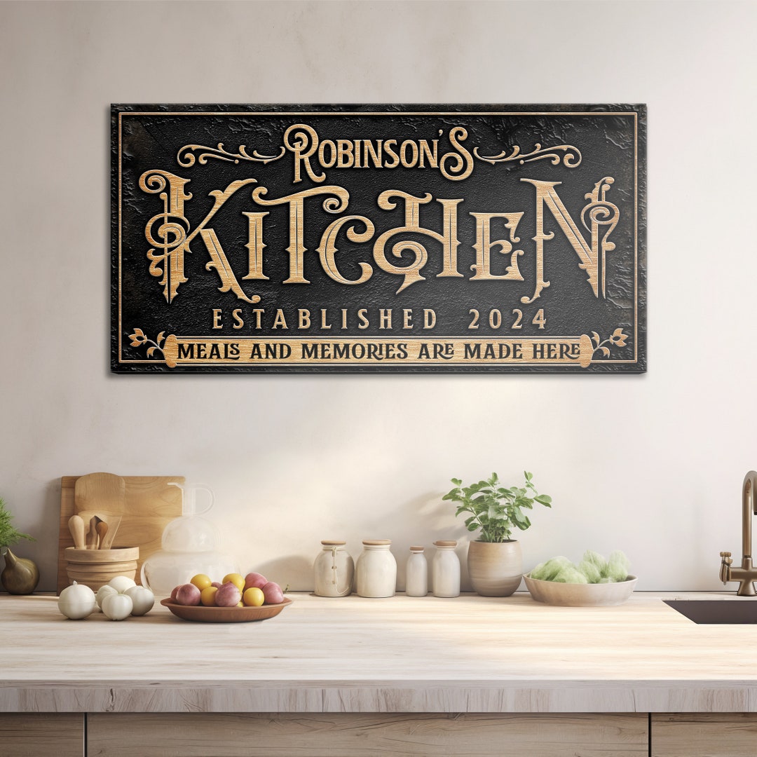 Personalized Black Canvas Kitchen Sign, Family Name Decor Sign - Etsy