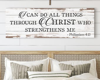 I Can Do All Things Through Christ Faith Sign | Philippians 4:13 Bible Verse Wall Art | Faith Inspirational Sign for Home | Scripture Canvas