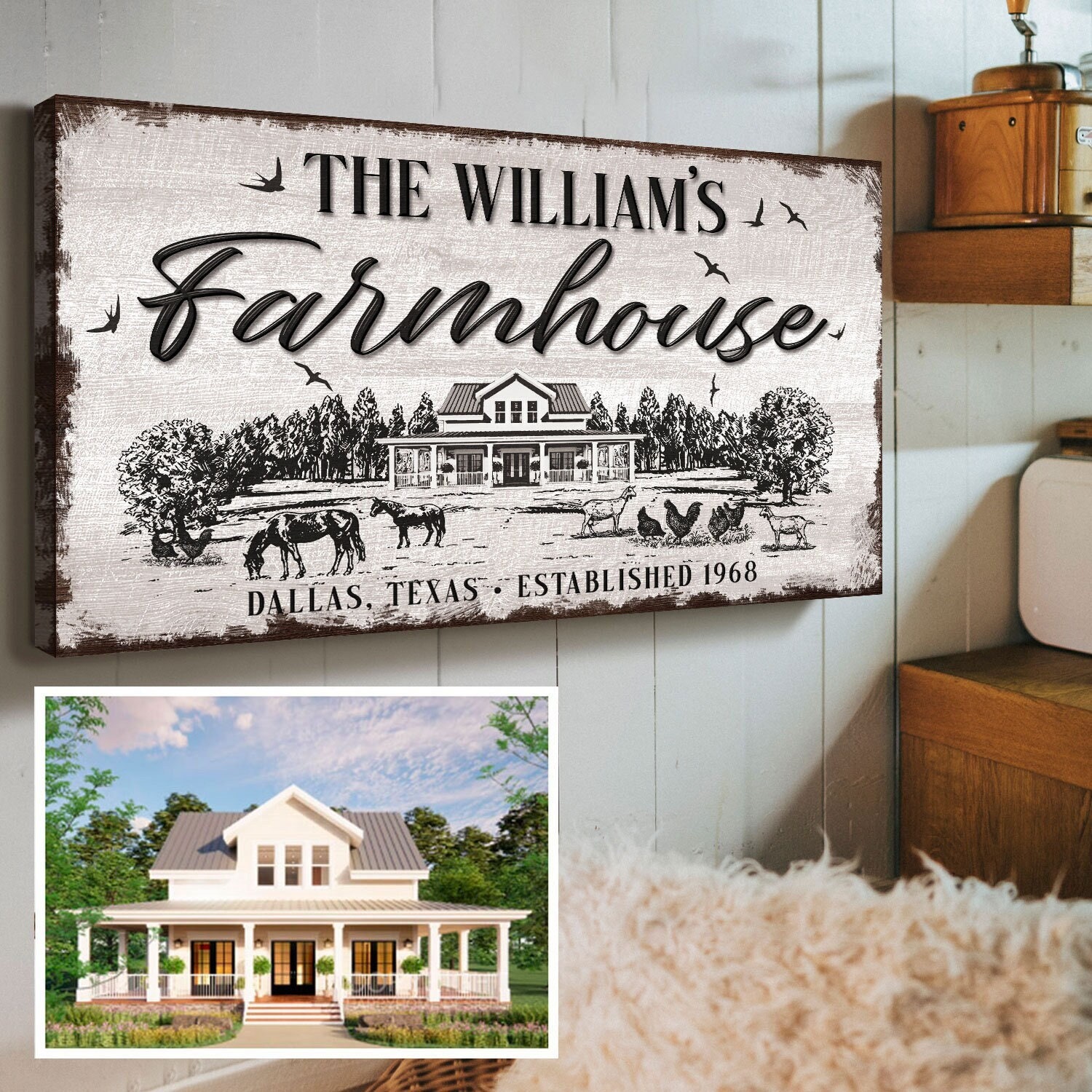 Farmhouse Decor | Farmhouse Sign | Home Decor Farmhouse | Personalized Name Canvas Wall Art | Family Last Name Farm Sign | Farm Decor