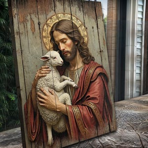 Jesus The Good Shepherd Wall Art | Jesus and Lamb Art |Christian Home Decor | Living Room Decor | Religious Gift | Inspirational Faith Art