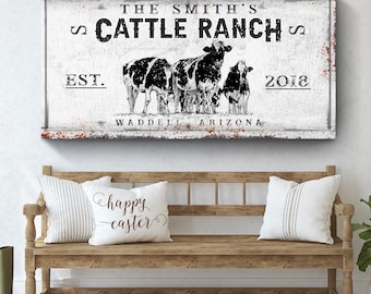 Cattle Ranch Sign Canvas Wall Art | Rustic Decor Farm Sign | Farmhouse Cattle Ranch Sign  | Cow Sign Farm Wall Decor | Cattle Brand Gifts