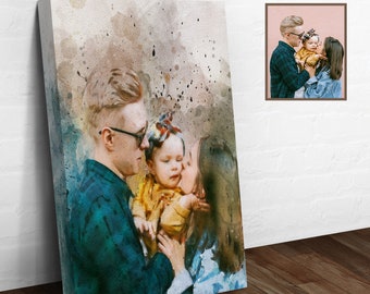 Family Canvas Art | Watercolor Portrait Family Gift | Family Portrait Tailored Canvases | Digital Family Photo Wall Decor | Portrait Canvas