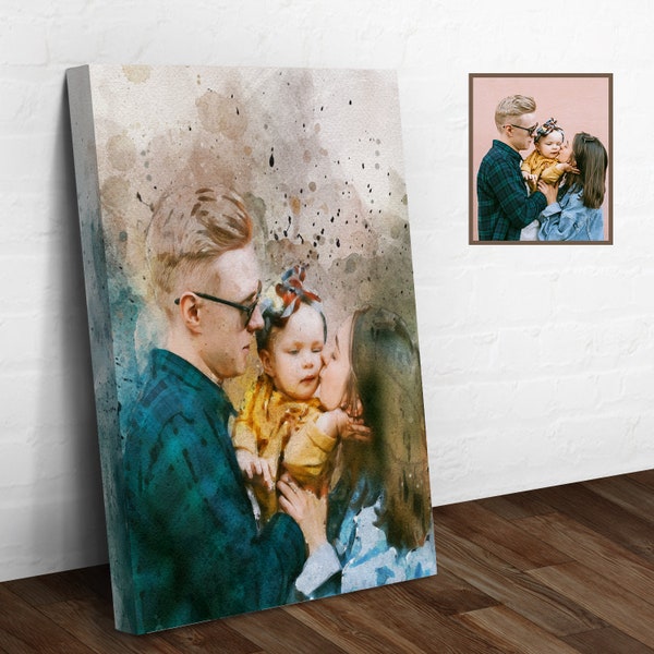 Family Canvas Art | Watercolor Portrait Family Gift | Family Portrait Tailored Canvases | Digital Family Photo Wall Decor | Portrait Canvas