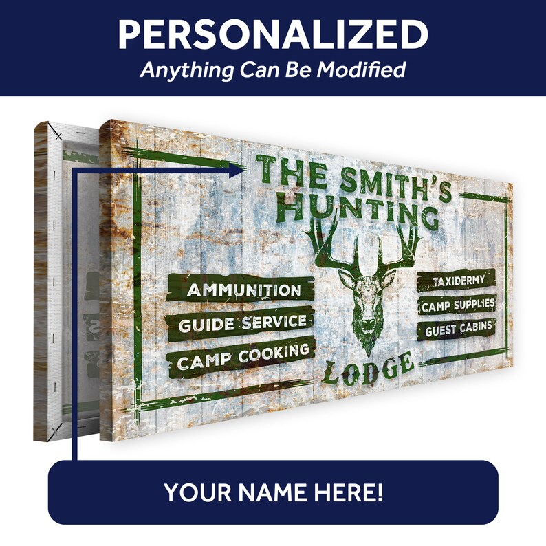 Hunting Sign | Deer Sign | Hunting Lodge Sign | Hunting Wall Art | Custom Family Name Sign | Antler Deer Wall Decor | Hunting Canvas Art image 3