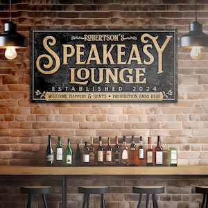 Speakeasy Sign | Personalized Speakeasy Lounge Decor | Vintage Bar Sign Decor | Speakeasy Decorations for Home Bar | Home Lounge Wall Art