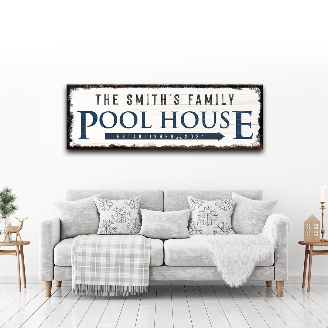 Pool House Sign Personalized Pool Decor Family Name Canvas Pool Wall Art Home Wall Decor