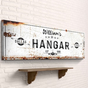 Hangar Sign | Airplane Decor | Pilot Sign | Aviation Wall Art Custom Canvas | Personalized Gift for Pilot | Custom Name Sign Wall Decor