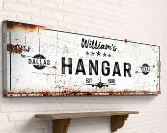 Hangar Sign | Airplane Decor | Pilot Sign | Aviation Wall Art Custom Canvas | Personalized Gift for Pilot | Custom Name Sign Wall Decor