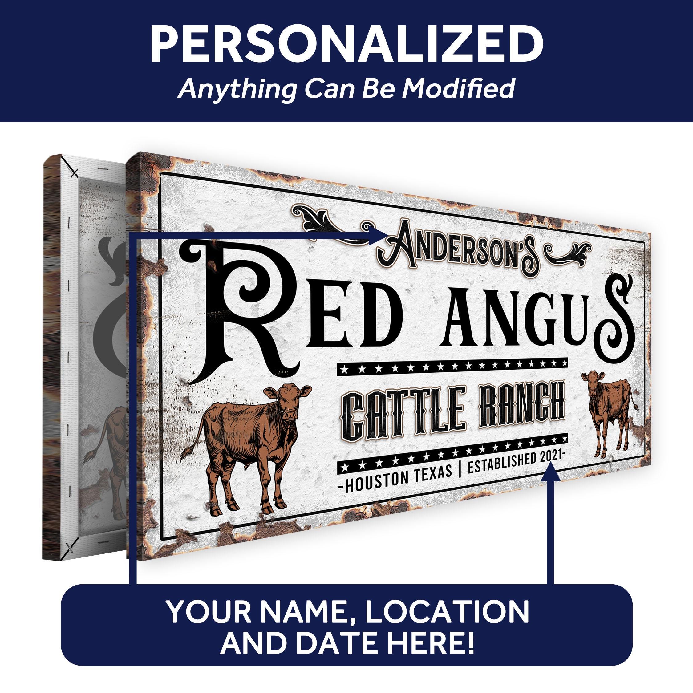 Cattle Ranch Wall Sign | Cow Sign Farm Sign Canvas | Red Angus Cattle ...